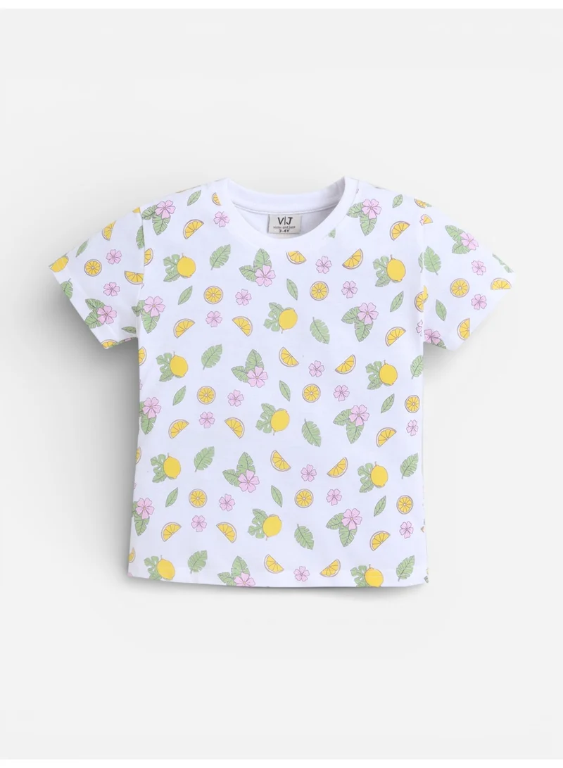 Victor And Jane  Girls Lemon Print Cotton Pajama Set – T-Shirt & Shorts Nightwear for Women | Best Price UAE